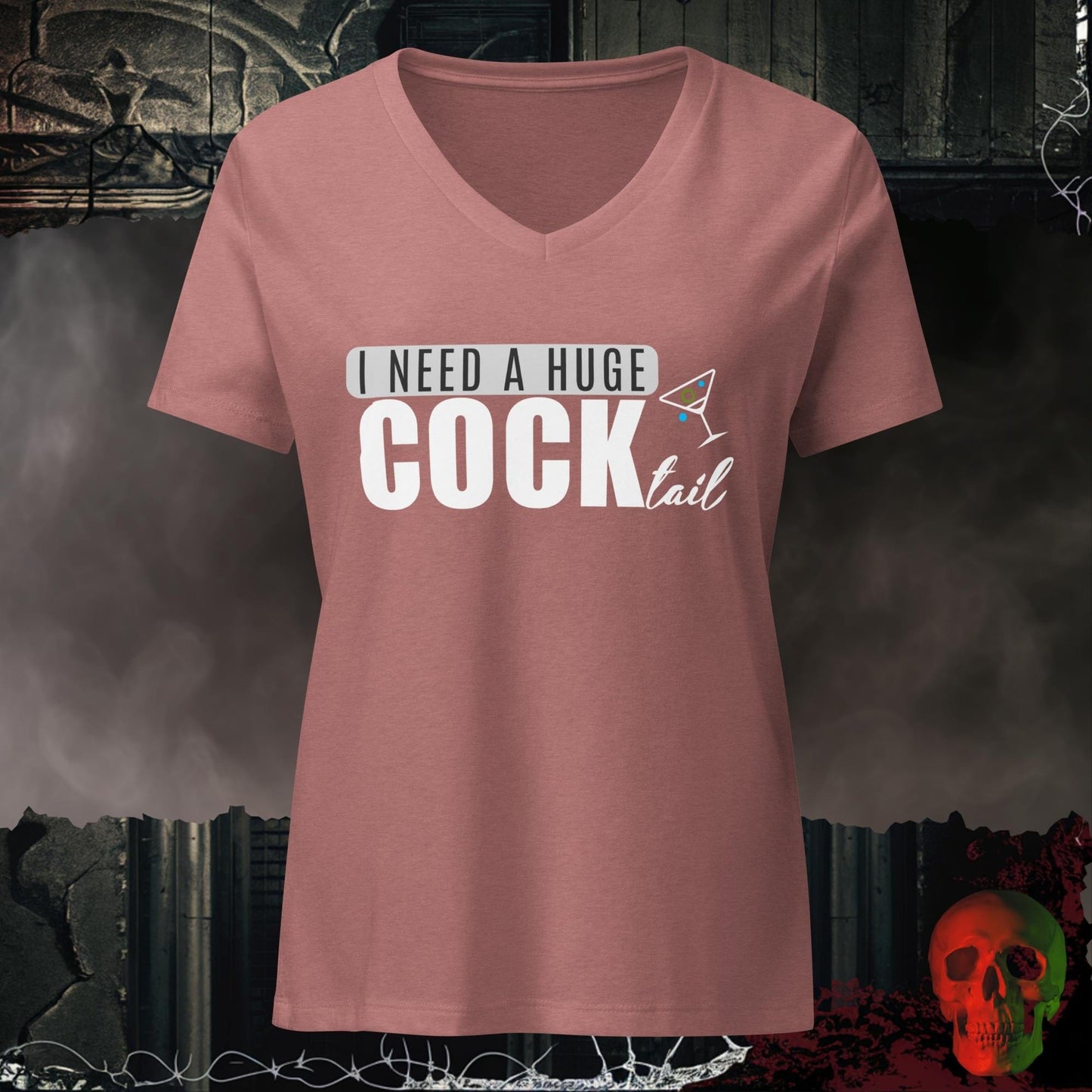 V-Neck Heather Mauve / S Huge COCK-tail Relaxed V-Neck