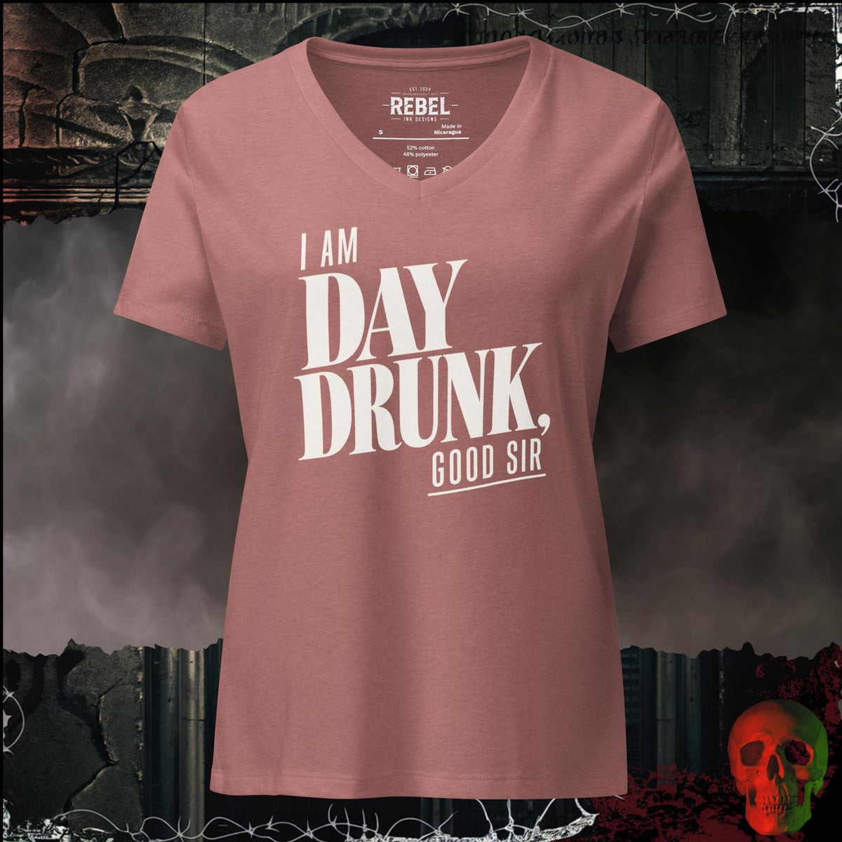 V-Neck Heather Mauve / S I Am Day Drunk, Good Sir Women's V-Neck Tee | Rebel Ink Designs
