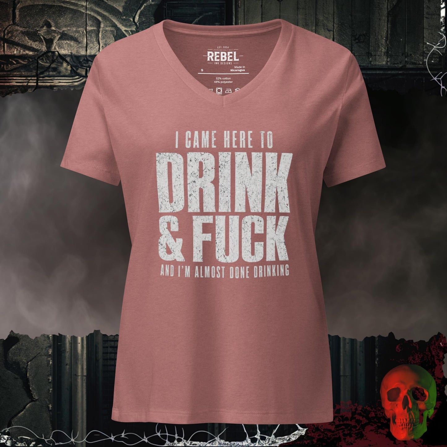 V-Neck Heather Mauve / S I Came Here to Drink & F*ck Bold Graphic Women's V-Neck