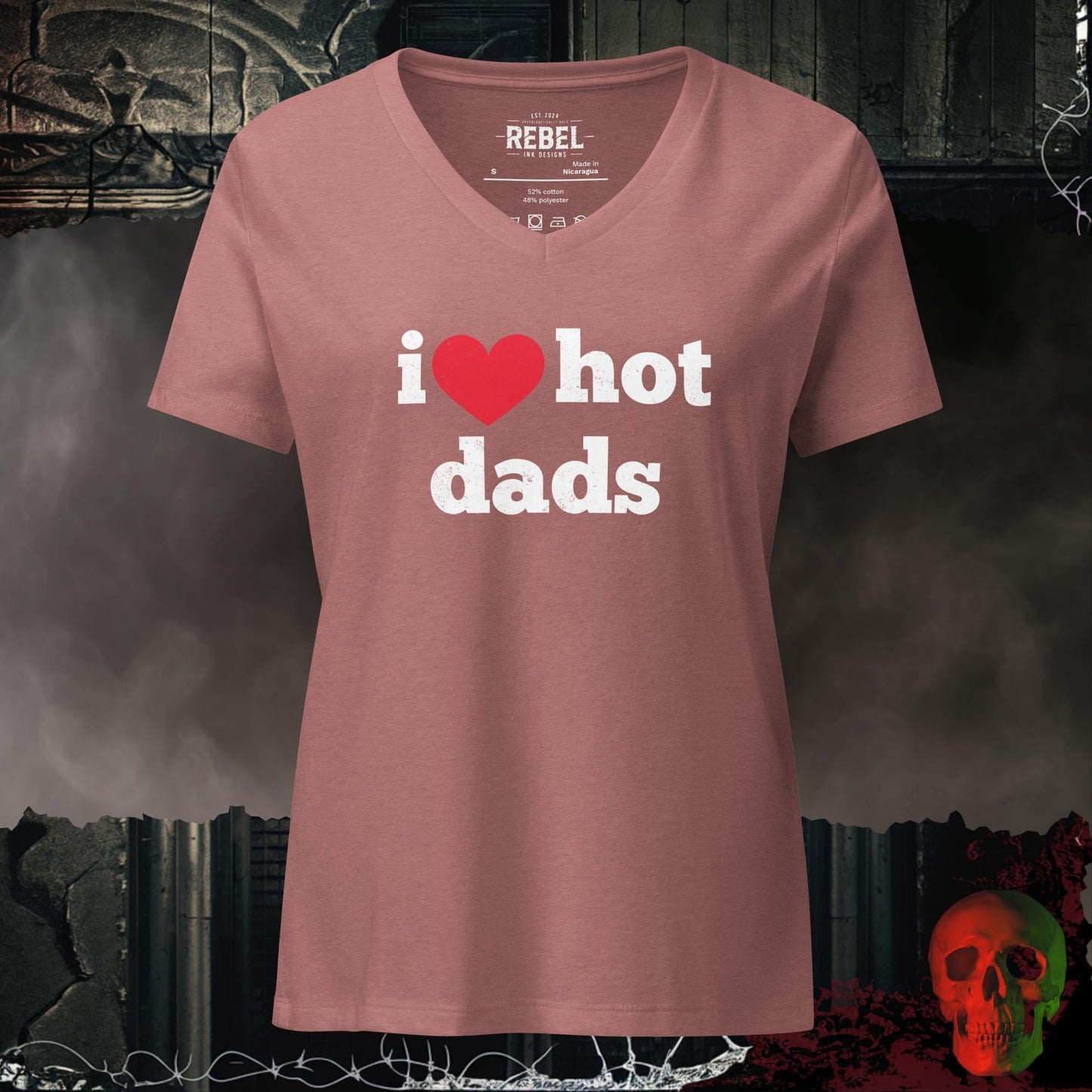 V-Neck Heather Mauve / S I (Heart) Hot Dads Relaxed V-Neck