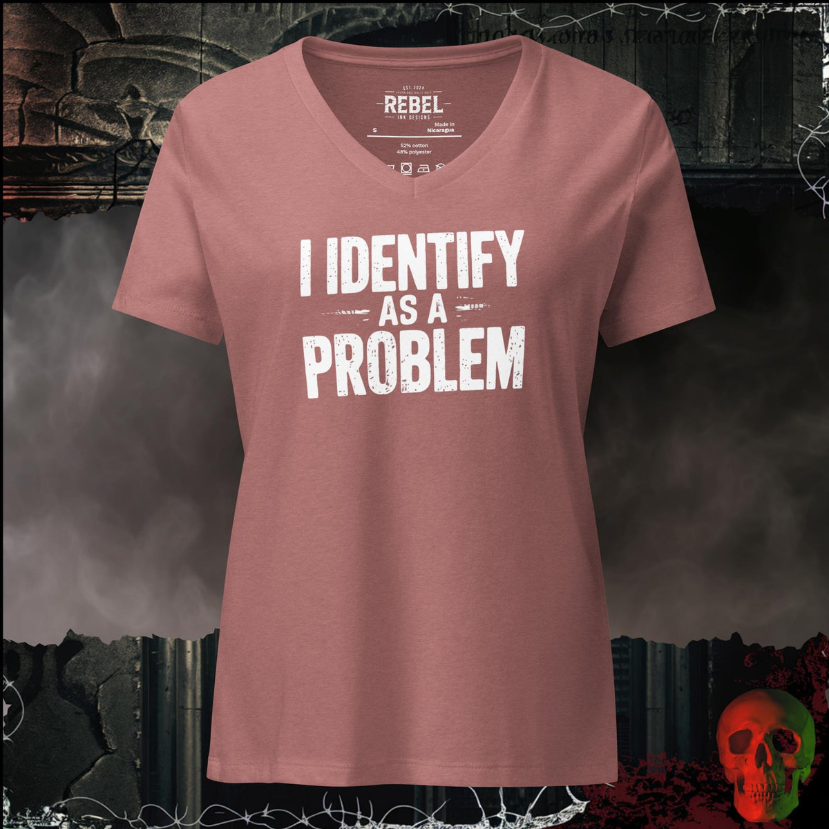 V-Neck Heather Mauve / S I Identify As a Problem Women's V-Neck Tee | Rebel Ink Designs