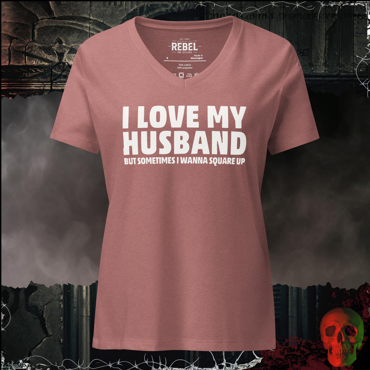 V-Neck Heather Mauve / S I Love My Husband But Sometimes I Wanna Square Up Women's V-Neck Tee | Rebel Ink Designs