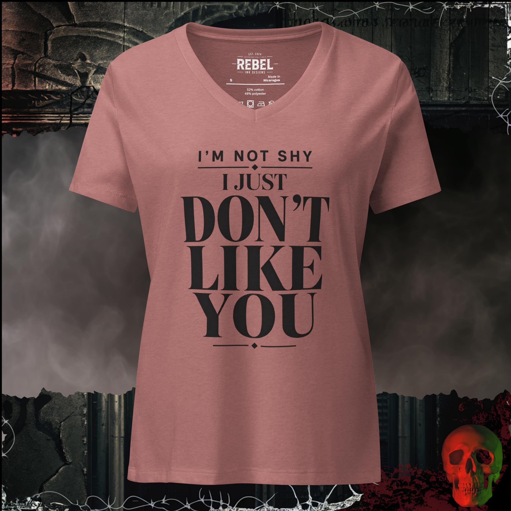 V-Neck Heather Mauve / S I'm Not Shy I Just Don't Like You Women's V-Neck Tee | Rebel Ink Designs