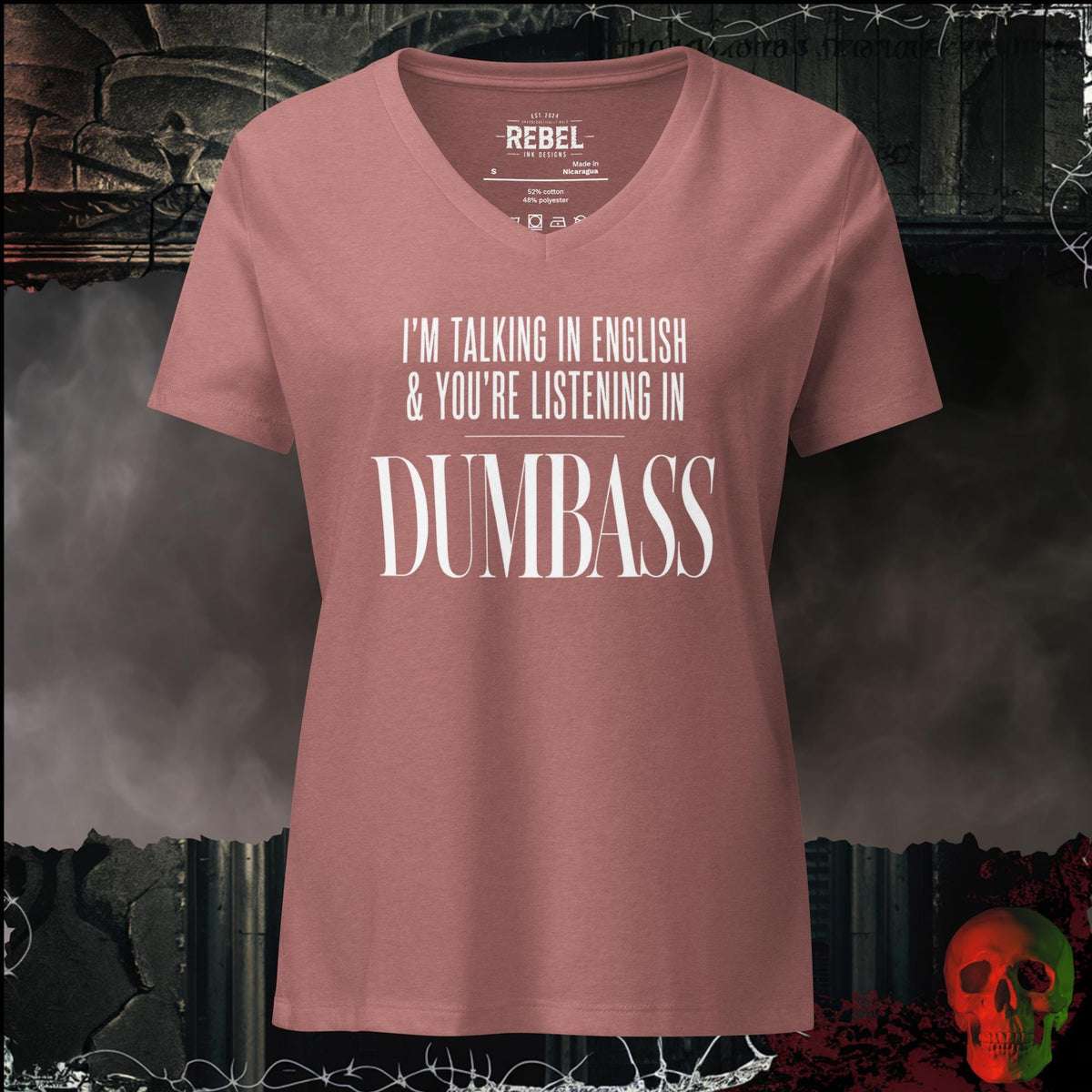 V-Neck Heather Mauve / S I'm Talking In English & You're Listening In Dumbass Women's V-Neck Tee | Rebel Ink Designs