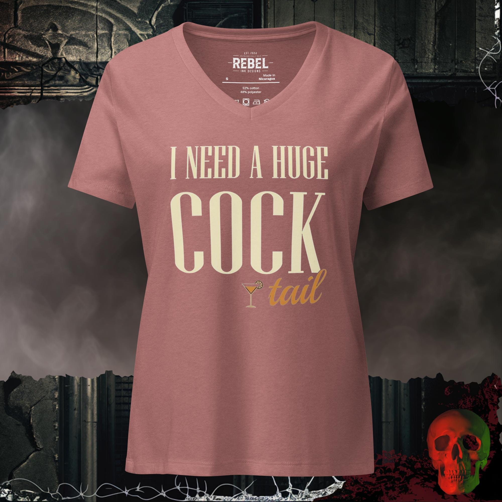 V-Neck Heather Mauve / S I Need A Huge Cocktail Women's V-Neck Tee | Rebel Ink Designs