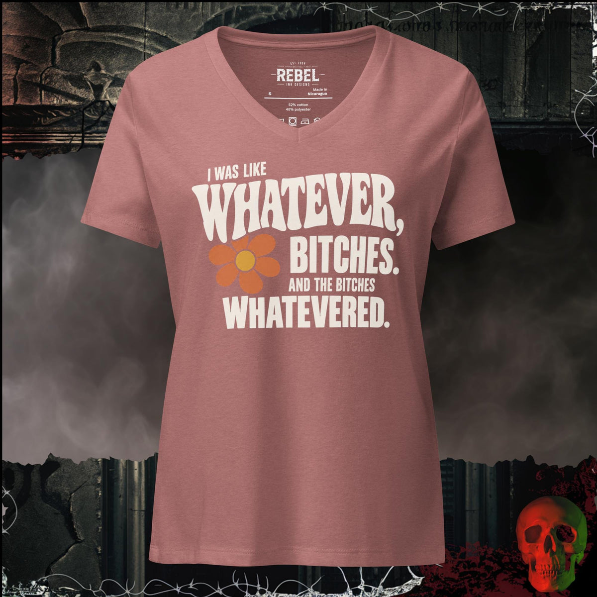 V-Neck Heather Mauve / S I Was Like Whatever, Bitches. And the Bitches Whatevered Women’s V-Neck Tee | Rebel Ink Designs