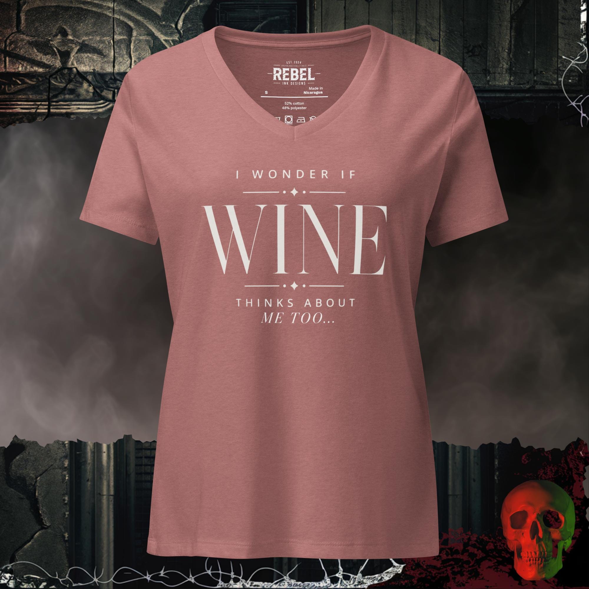 V-Neck Heather Mauve / S I Wonder If Wine Thinks About Me Too Women's V-Neck Tee | Rebel Ink Designs