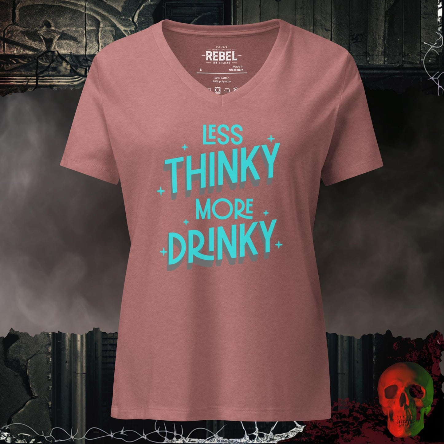 V-Neck Heather Mauve / S Less Thinky More Drinky Relaxed V-Neck
