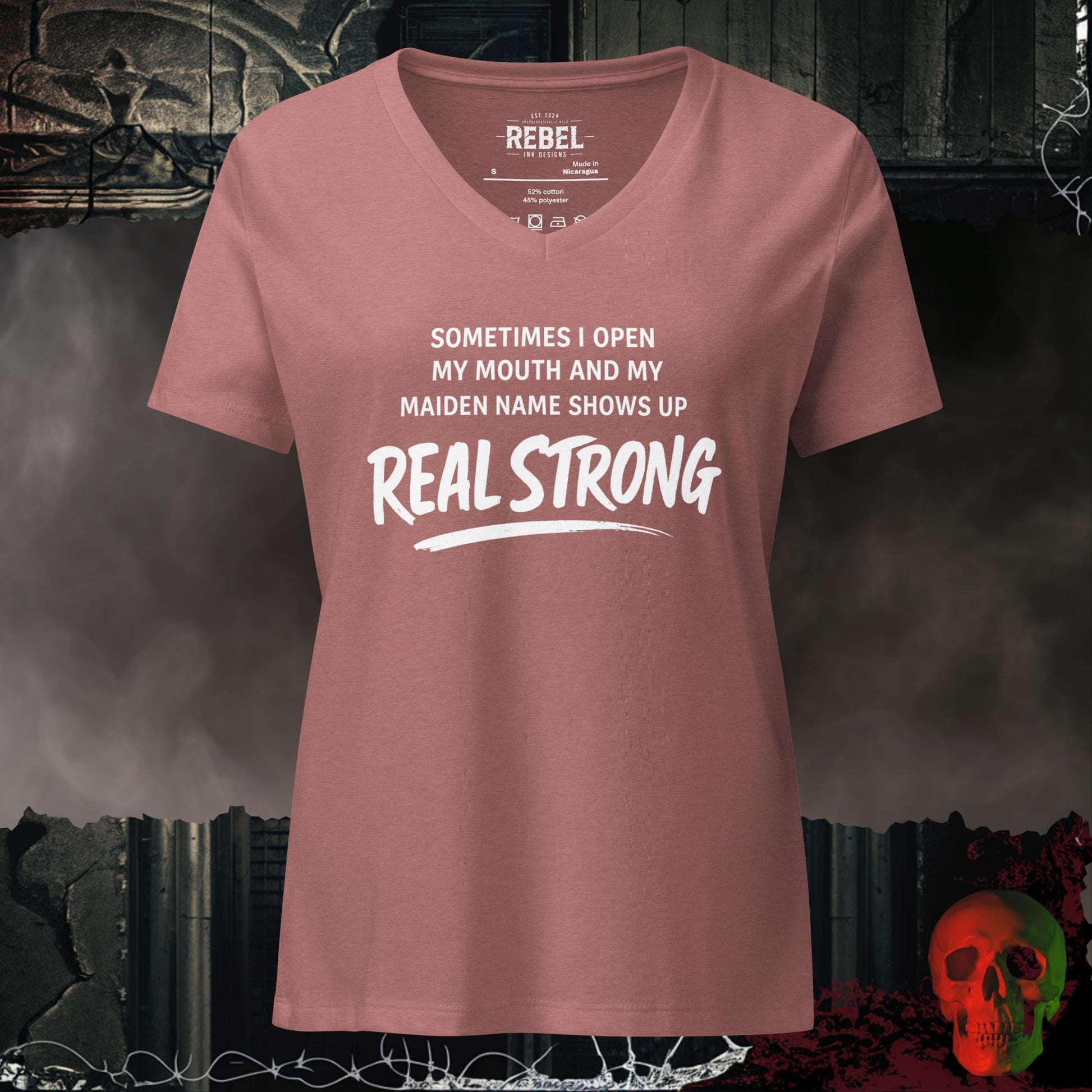 V-Neck Heather Mauve / S Maiden Name Slips Out Relaxed V-Neck