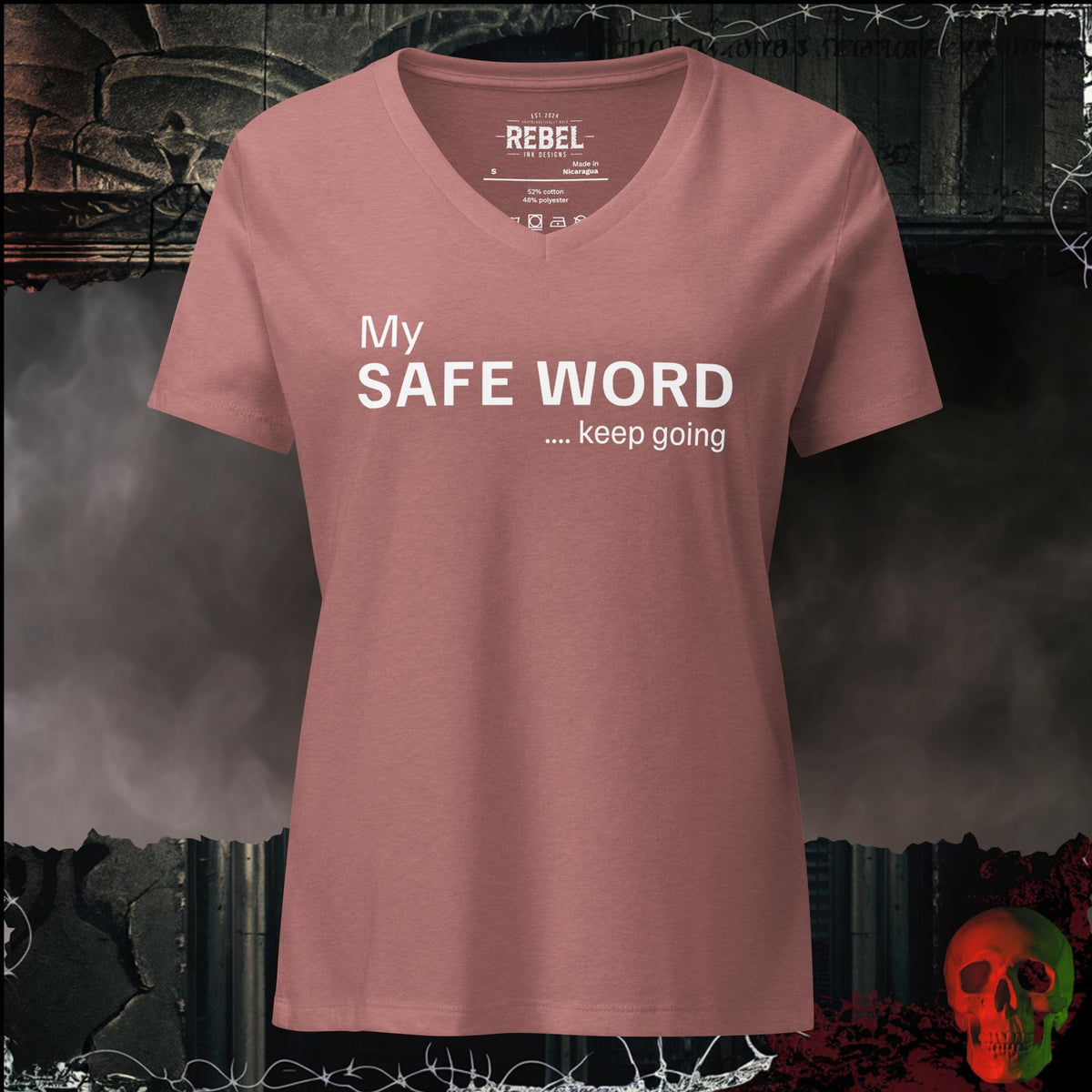 V-Neck Heather Mauve / S My Safe Word Women's V-Neck Tee | Rebel Ink Designs
