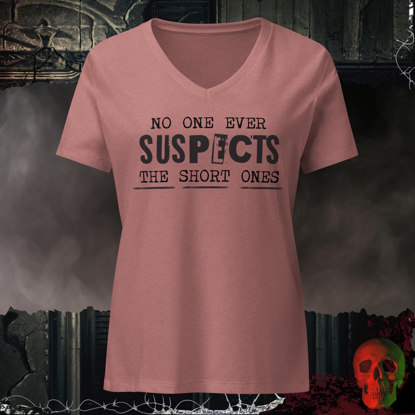 V-Neck Heather Mauve / S No One Suspects Women's Relaxed V-Neck