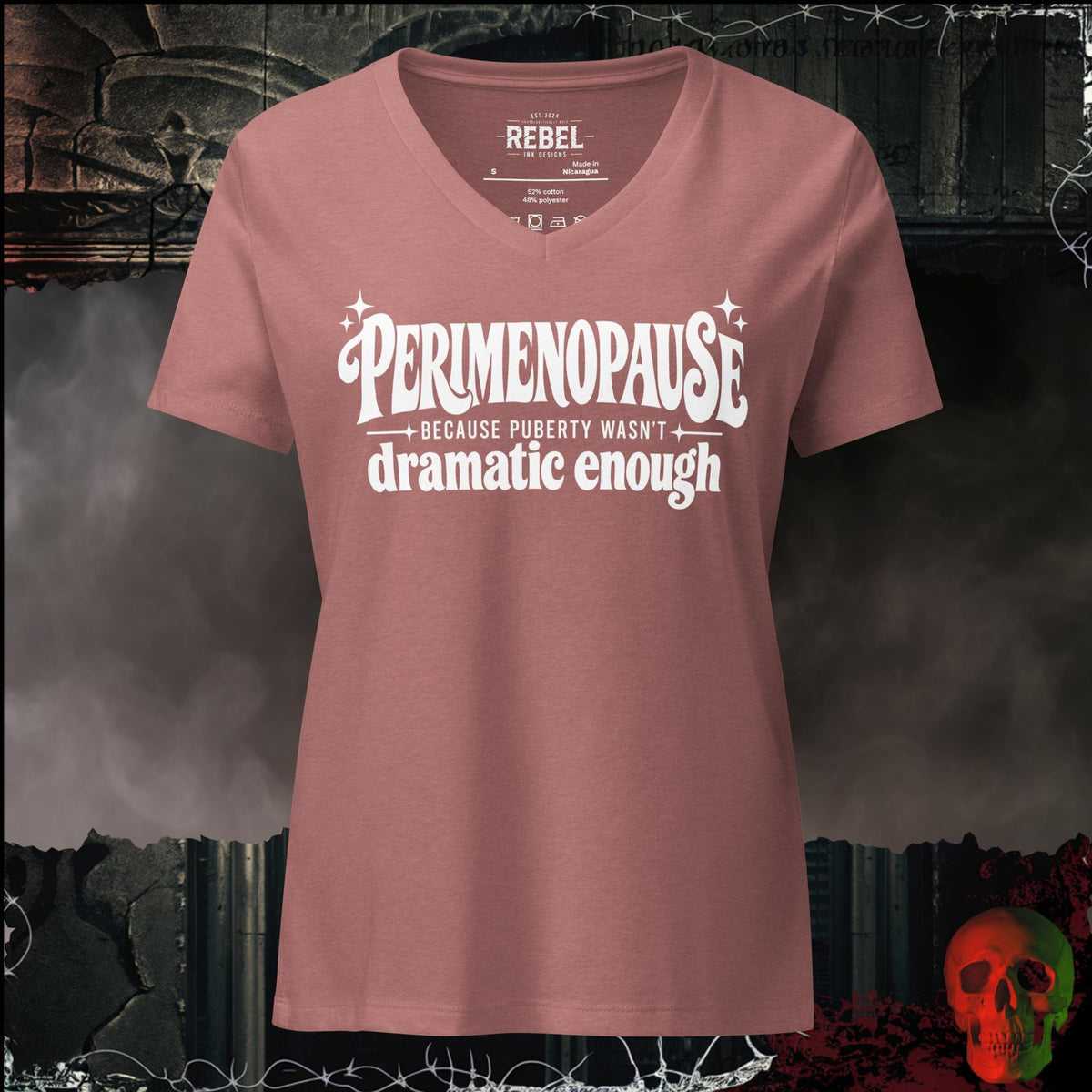 V-Neck Heather Mauve / S Perimenopause, Because Puberty Wasn't Dramatic Enough Women's V-Neck Tee | Rebel Ink Designs