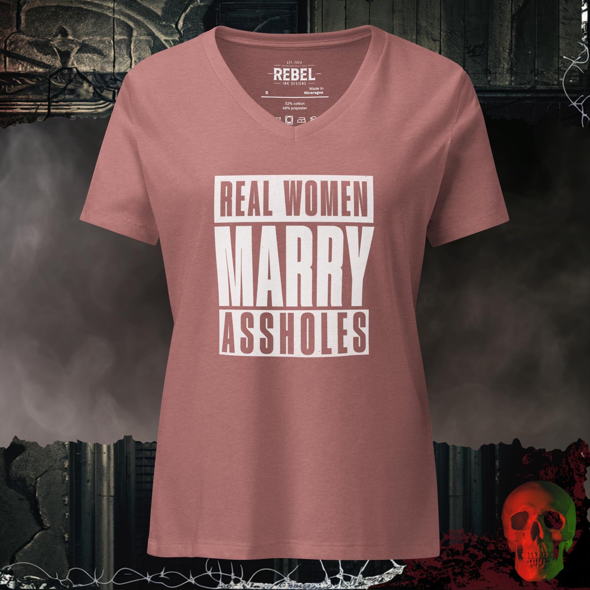 V-Neck Heather Mauve / S Real Women Marry Assholes Relaxed V-Neck