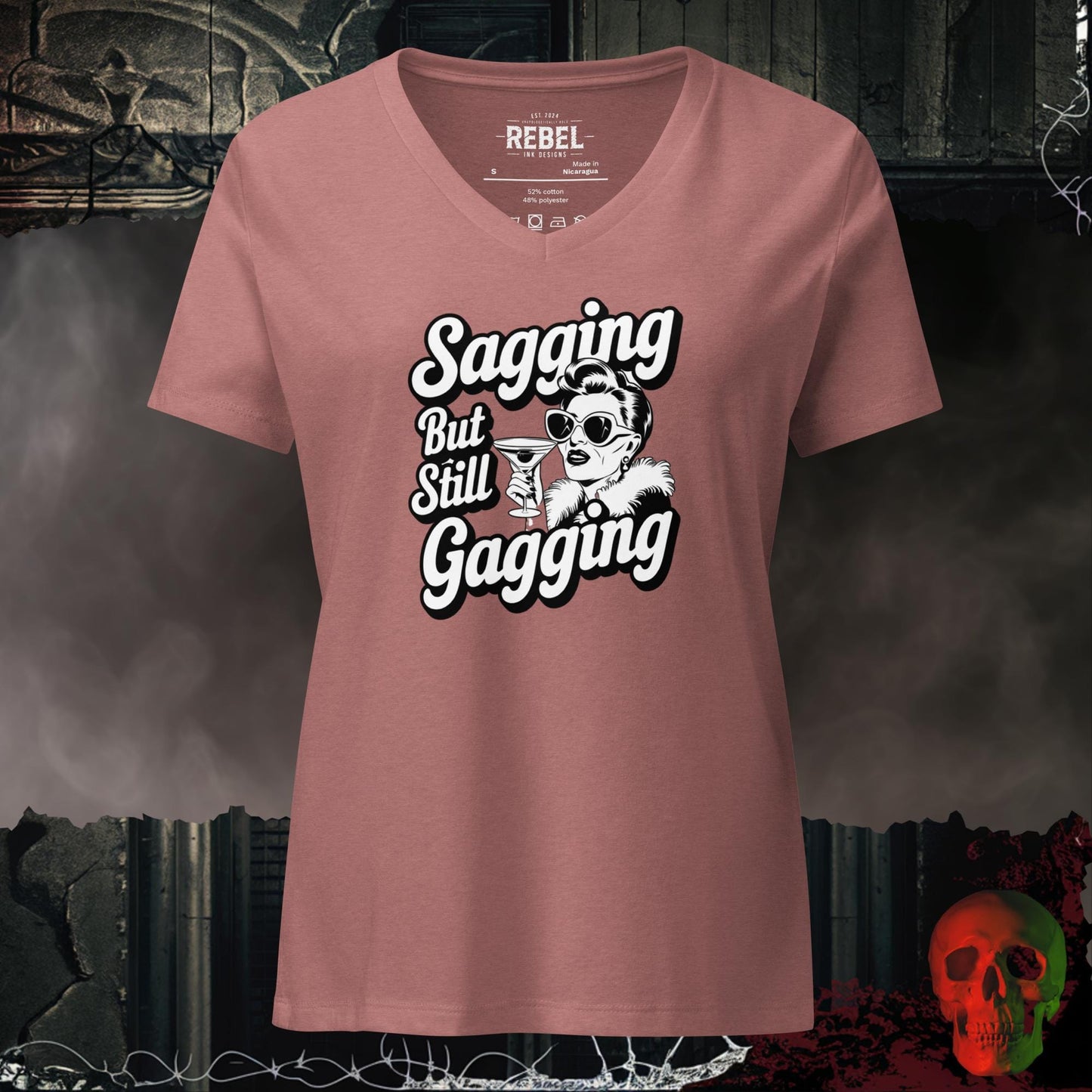 V-Neck Heather Mauve / S Sagging But Still Gagging Relaxed V-Neck
