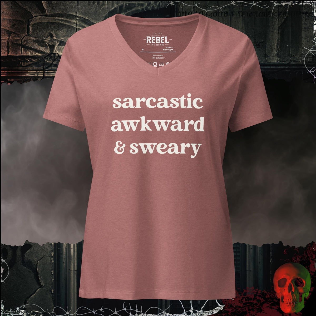 V-Neck Heather Mauve / S Sarcastic Awkward & Sweary Women's V-Neck Tee | Rebel Ink Designs