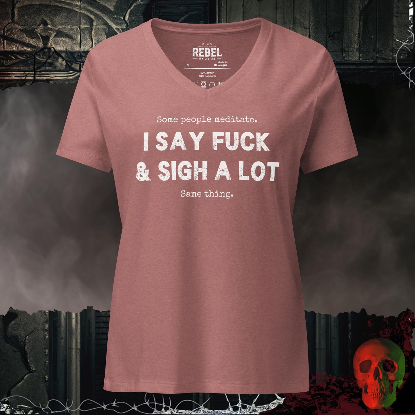 V-Neck Heather Mauve / S Some People Meditate Relaxed V-Neck