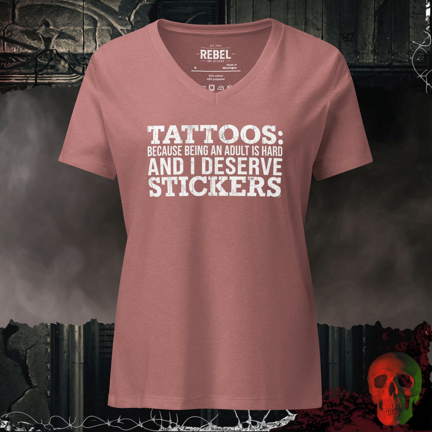 V-Neck Heather Mauve / S Tattoos Are Just Stickers Relaxed V-Neck