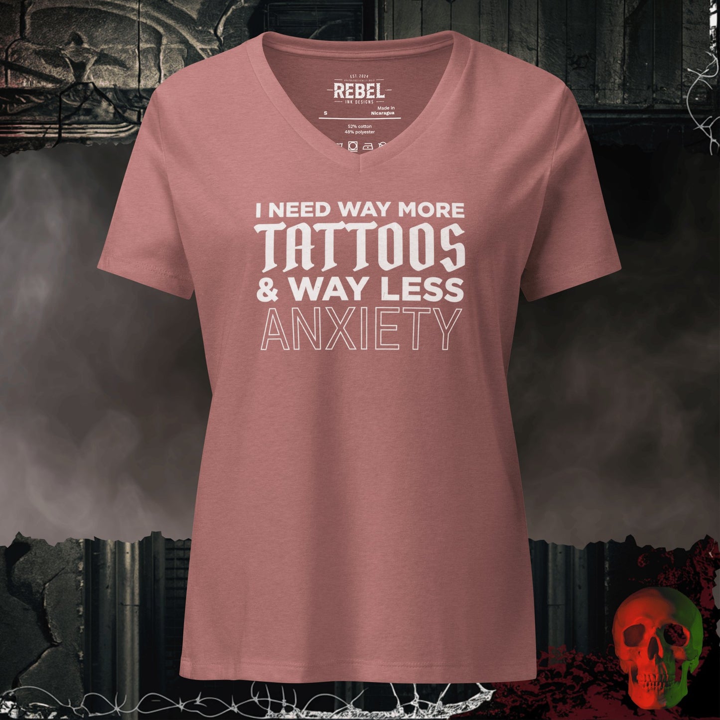 V-Neck Heather Mauve / S Way More Tattoos Relaxed V-Neck