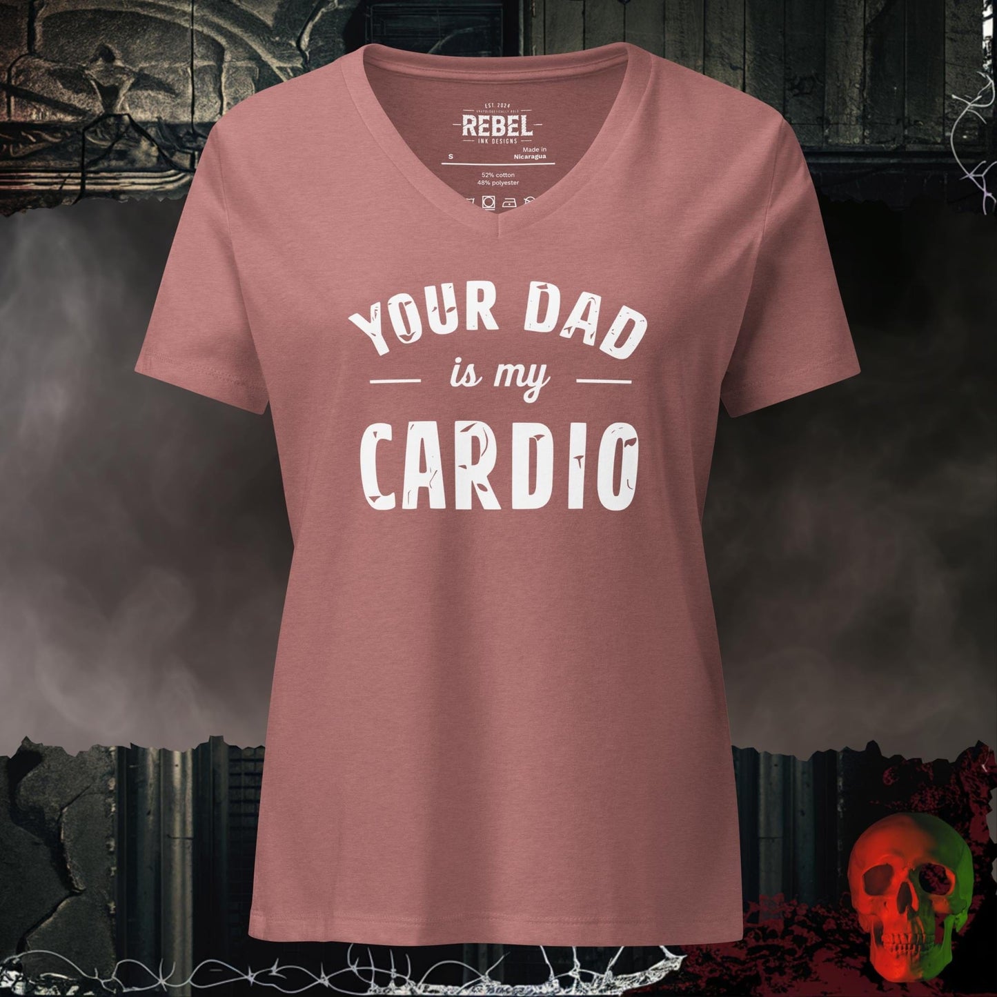 V-Neck Heather Mauve / S Your Dad Is My Cardio Relaxed V-Neck