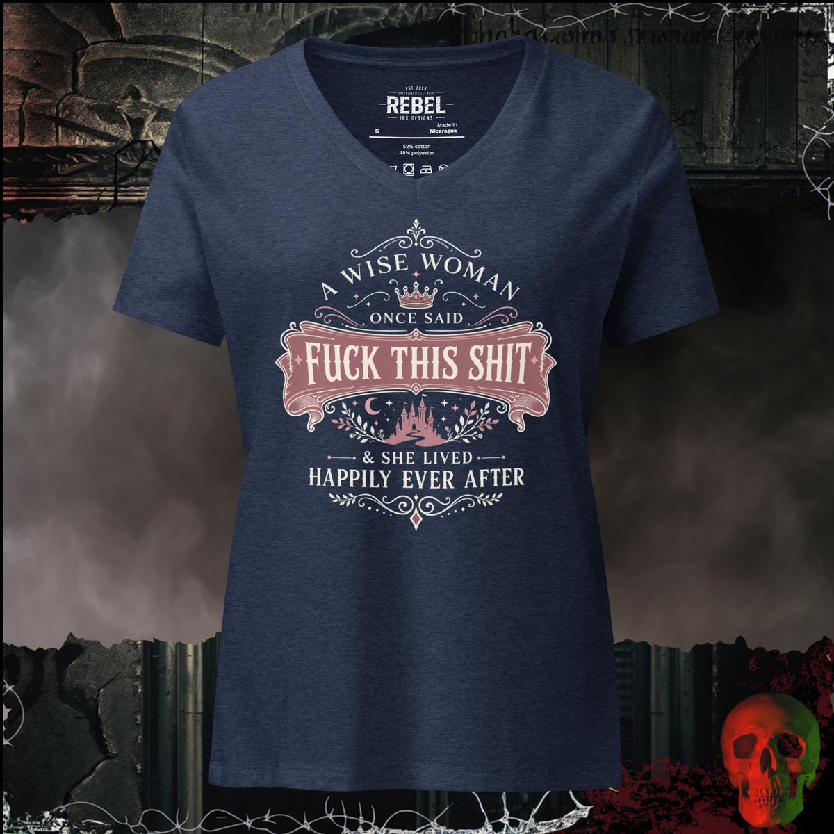 V-Neck Heather Navy / S A Wise Woman Once Said F*ck This Shit & She Lived Happily Ever After Women's V-Neck Tee | Rebel Ink Designs