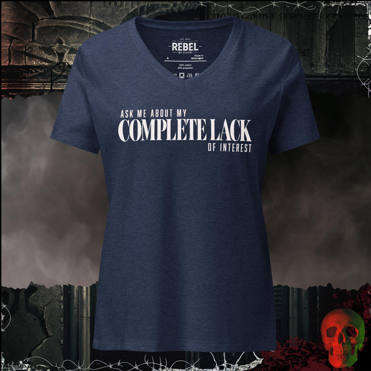 V-Neck Heather Navy / S Ask Me About My Complete Lack of Interest Women's V-Neck Tee | Rebel Ink Designs