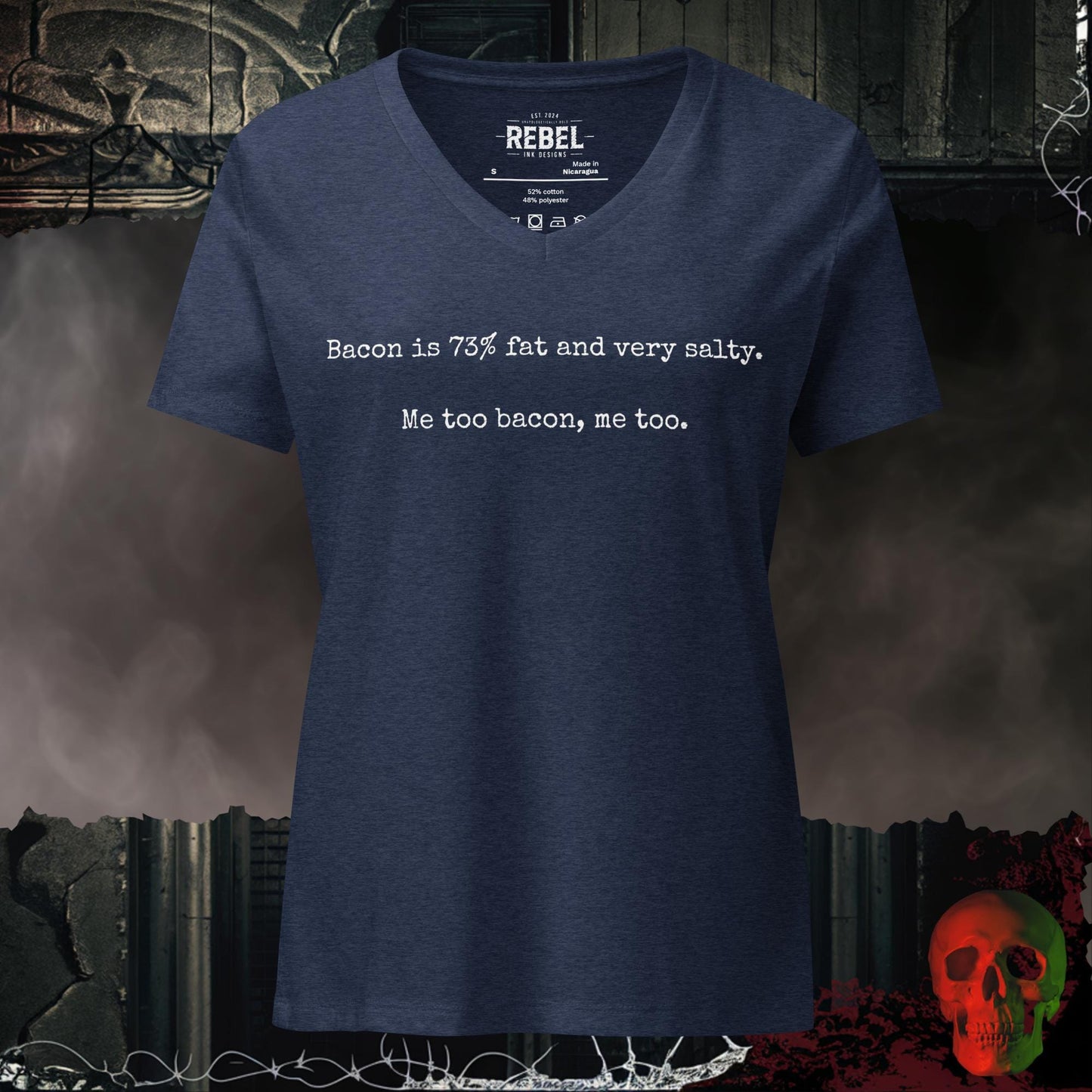 V-Neck Heather Navy / S Bacon and Me Relaxed V-Neck