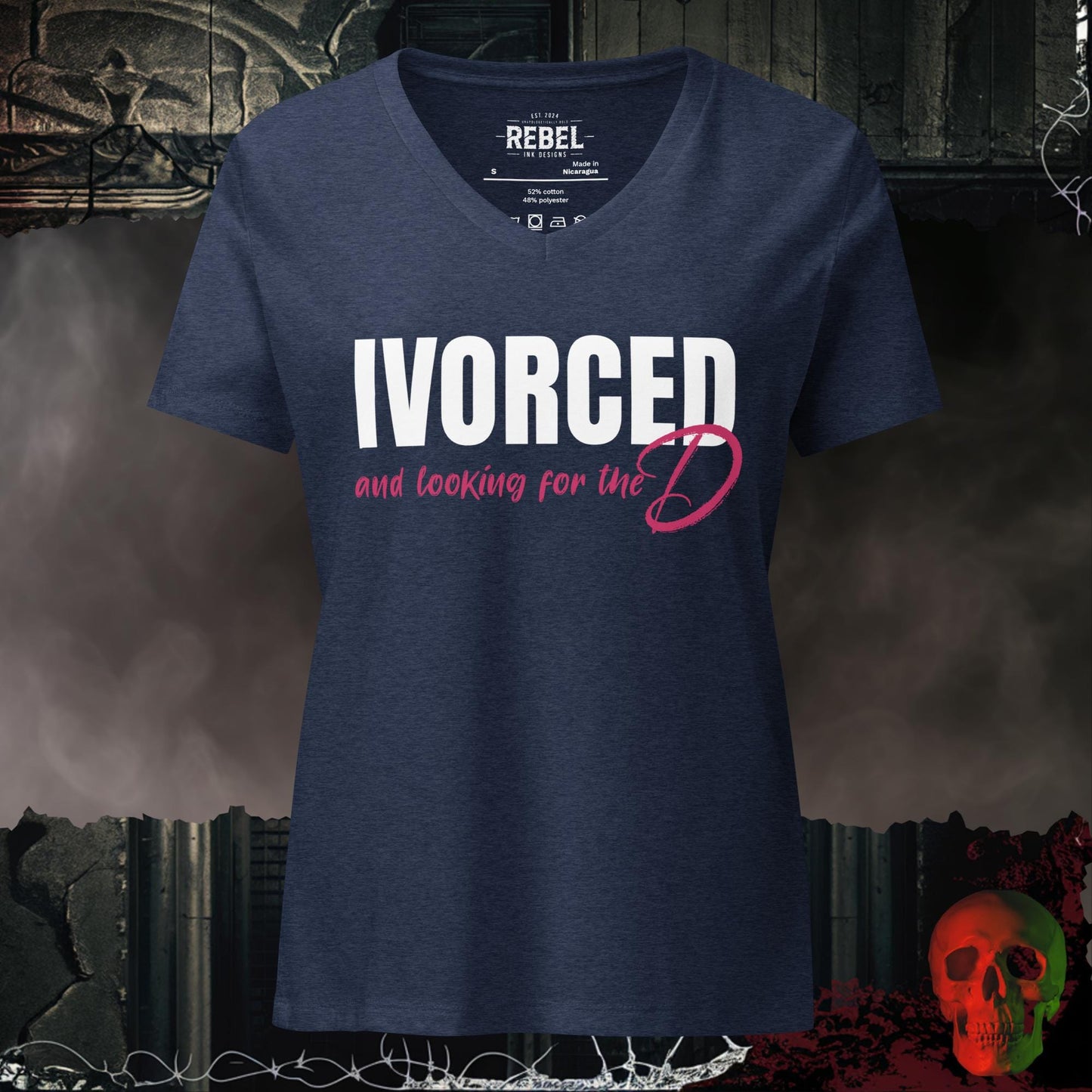 V-Neck Heather Navy / S Divorced and Looking for the D... V-Neck Graphic Tee Bold Statement Shirt