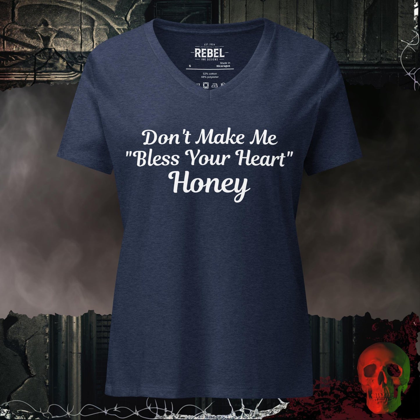 V-Neck Heather Navy / S Don't Make Me Bless Your Heart Relaxed V-Neck
