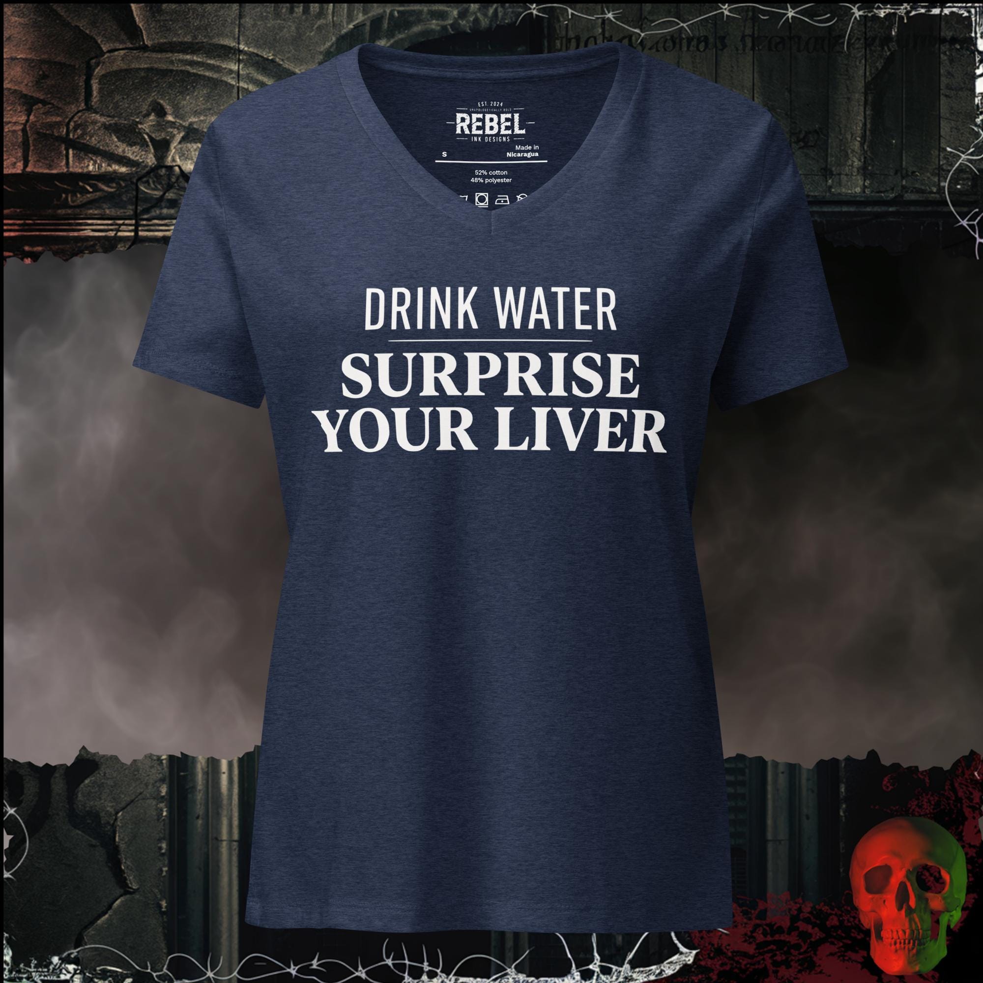 V-Neck Heather Navy / S Drink Water Surprise Your Liver Women's V-Neck Tee | Rebel Ink Designs