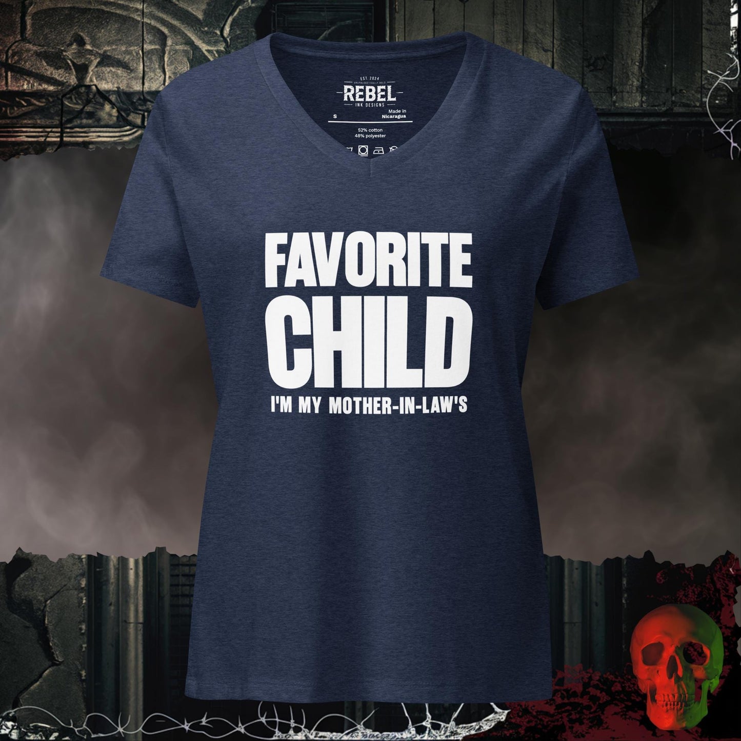 V-Neck Heather Navy / S Favorite Child I'm My Mother-In-Law's Confident Women's V-Neck