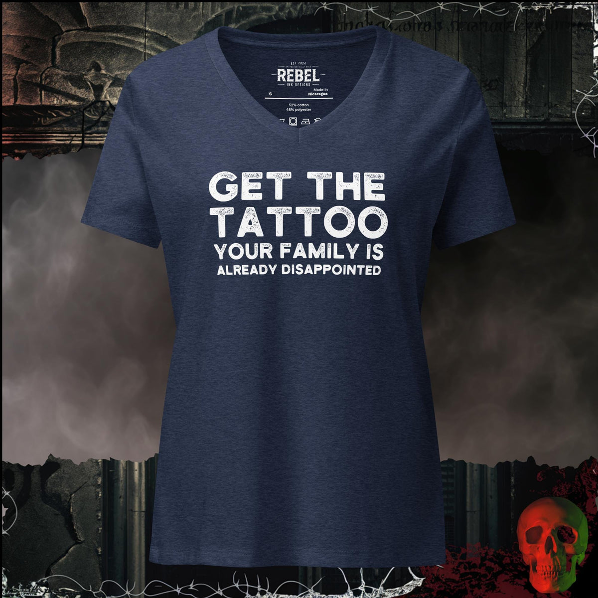 V-Neck Heather Navy / S Get the Tattoo Women's V-Neck Tee | Rebel Ink Designs
