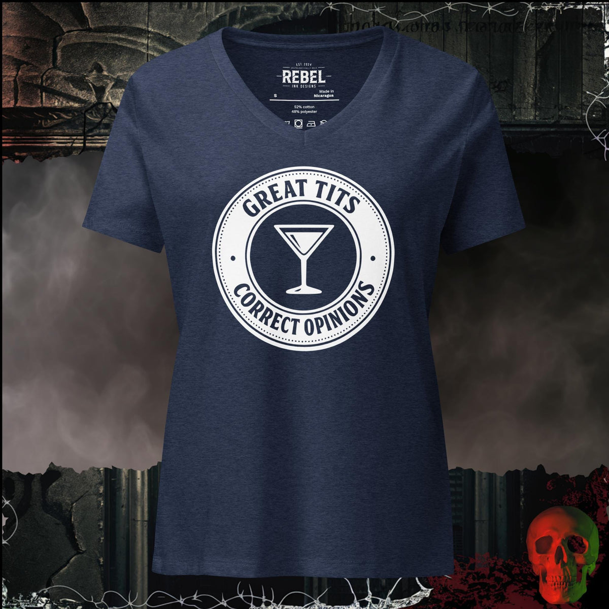 V-Neck Heather Navy / S Great Tits, Correct Opinions Women's V-Neck Tee | Rebel Ink Designs