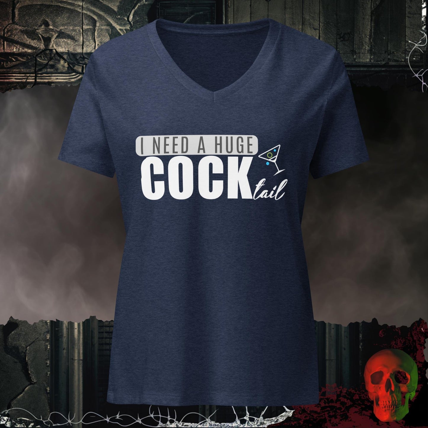 V-Neck Heather Navy / S Huge COCK-tail Relaxed V-Neck