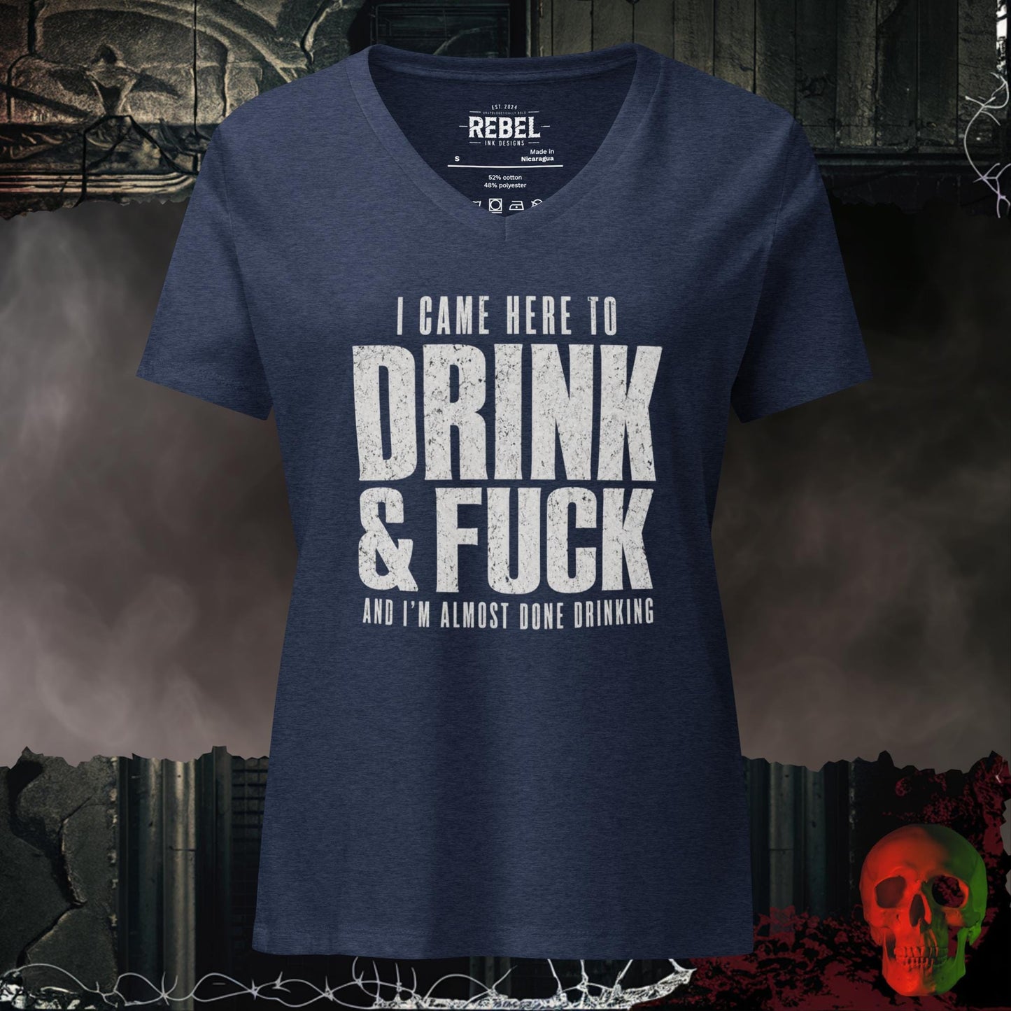 V-Neck Heather Navy / S I Came Here to Drink & F*ck Bold Graphic Women's V-Neck