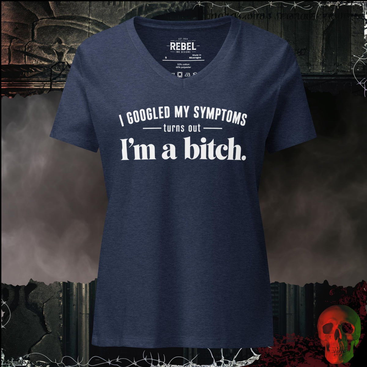 V-Neck Heather Navy / S I Googled My Symptoms Turns Out I'm A Bitch Women's V-Neck Tee | Rebel Ink Designs