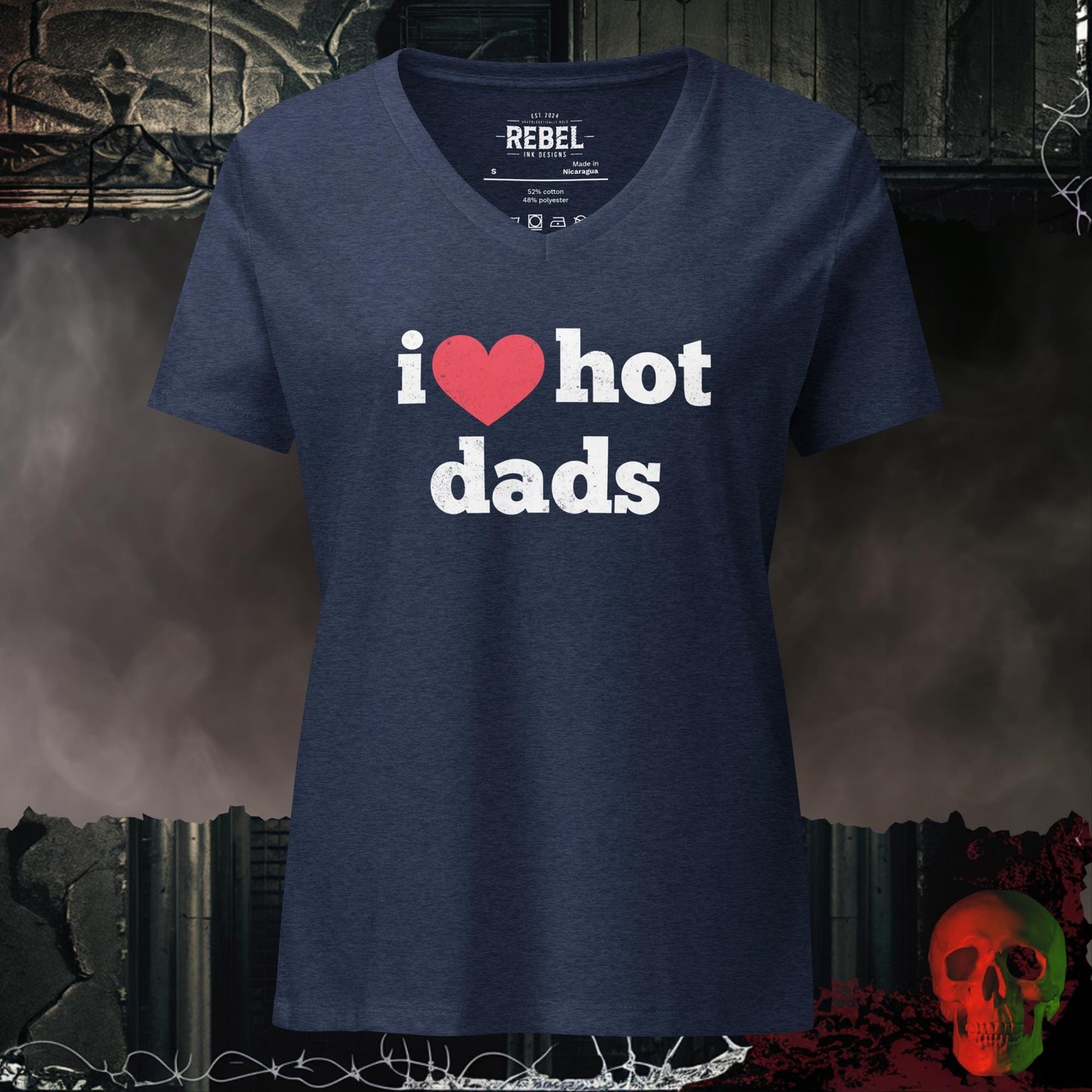 V-Neck Heather Navy / S I (Heart) Hot Dads Relaxed V-Neck
