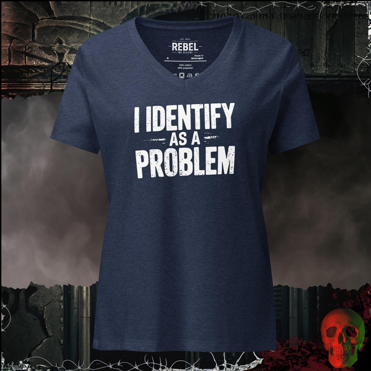 V-Neck Heather Navy / S I Identify As a Problem Women's V-Neck Tee | Rebel Ink Designs