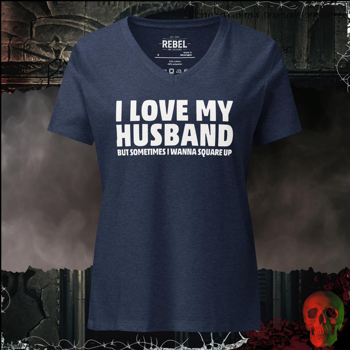 V-Neck Heather Navy / S I Love My Husband But Sometimes I Wanna Square Up Women's V-Neck Tee | Rebel Ink Designs
