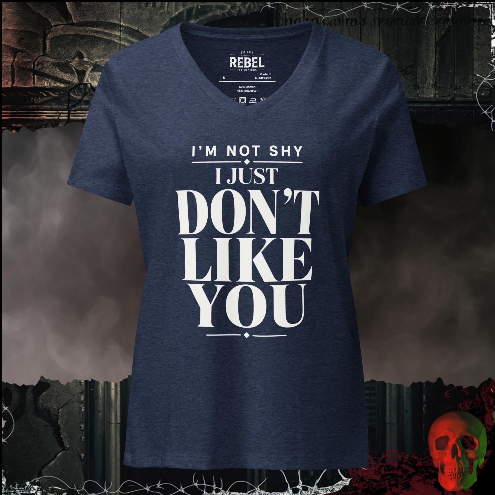 V-Neck Heather Navy / S I'm Not Shy I Just Don't Like You Women's V-Neck Tee | Rebel Ink Designs