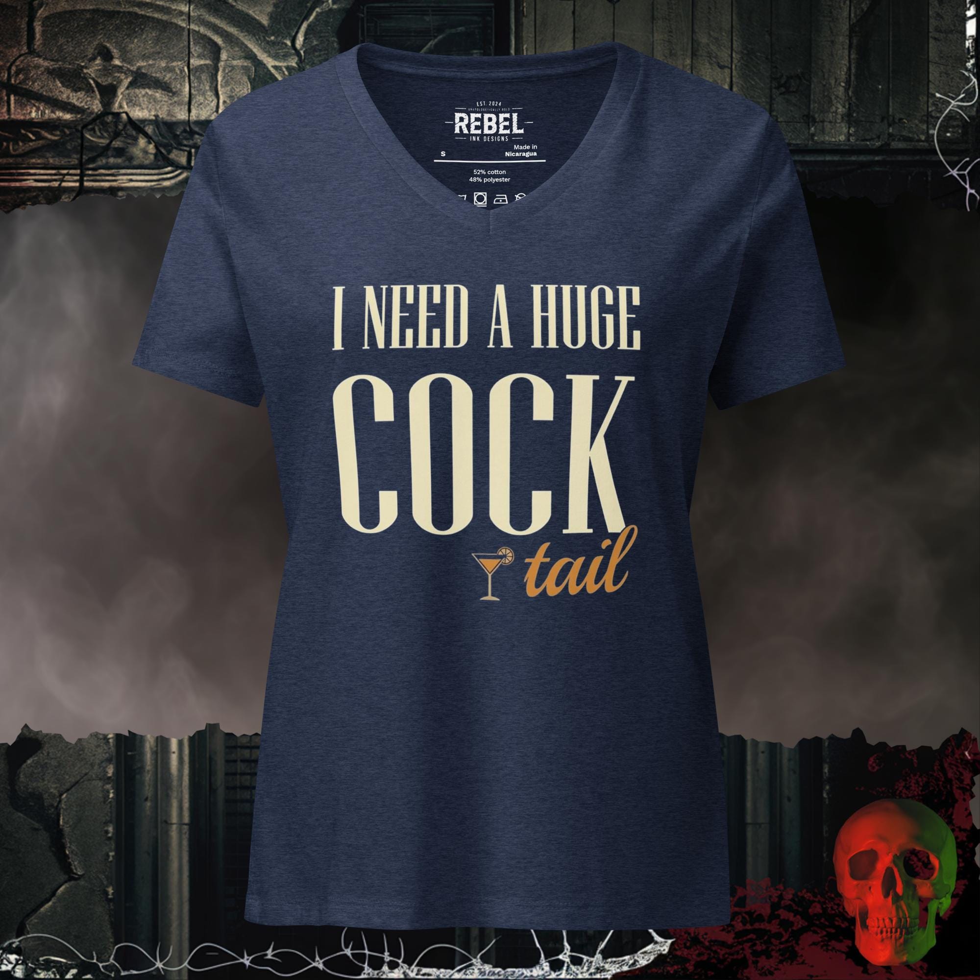 V-Neck Heather Navy / S I Need A Huge Cocktail Women's V-Neck Tee | Rebel Ink Designs