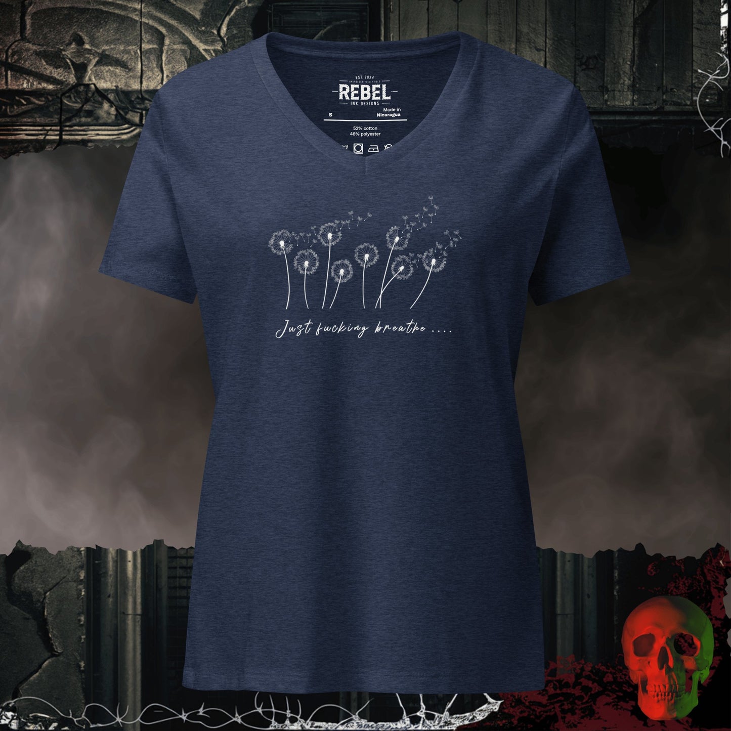 V-Neck Heather Navy / S Just F*cking Breathe Relaxed V-Neck