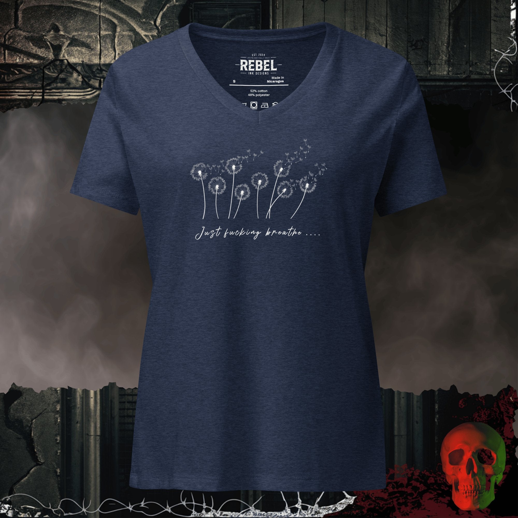 V-Neck Heather Navy / S Just F*cking Breathe Relaxed V-Neck