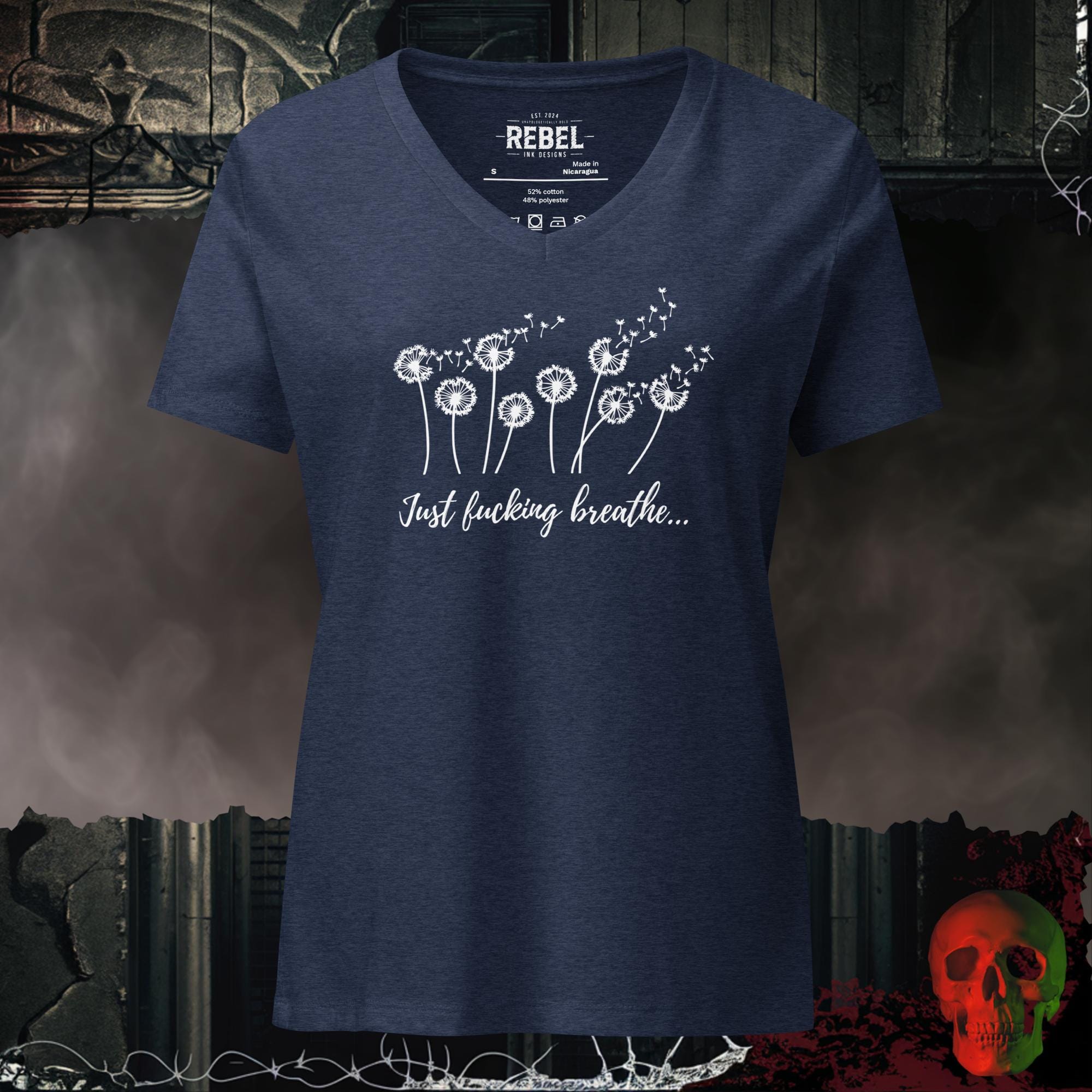 V-Neck Heather Navy / S Just F*cking Breathe V-Neck Tee | Rebel Ink Designs