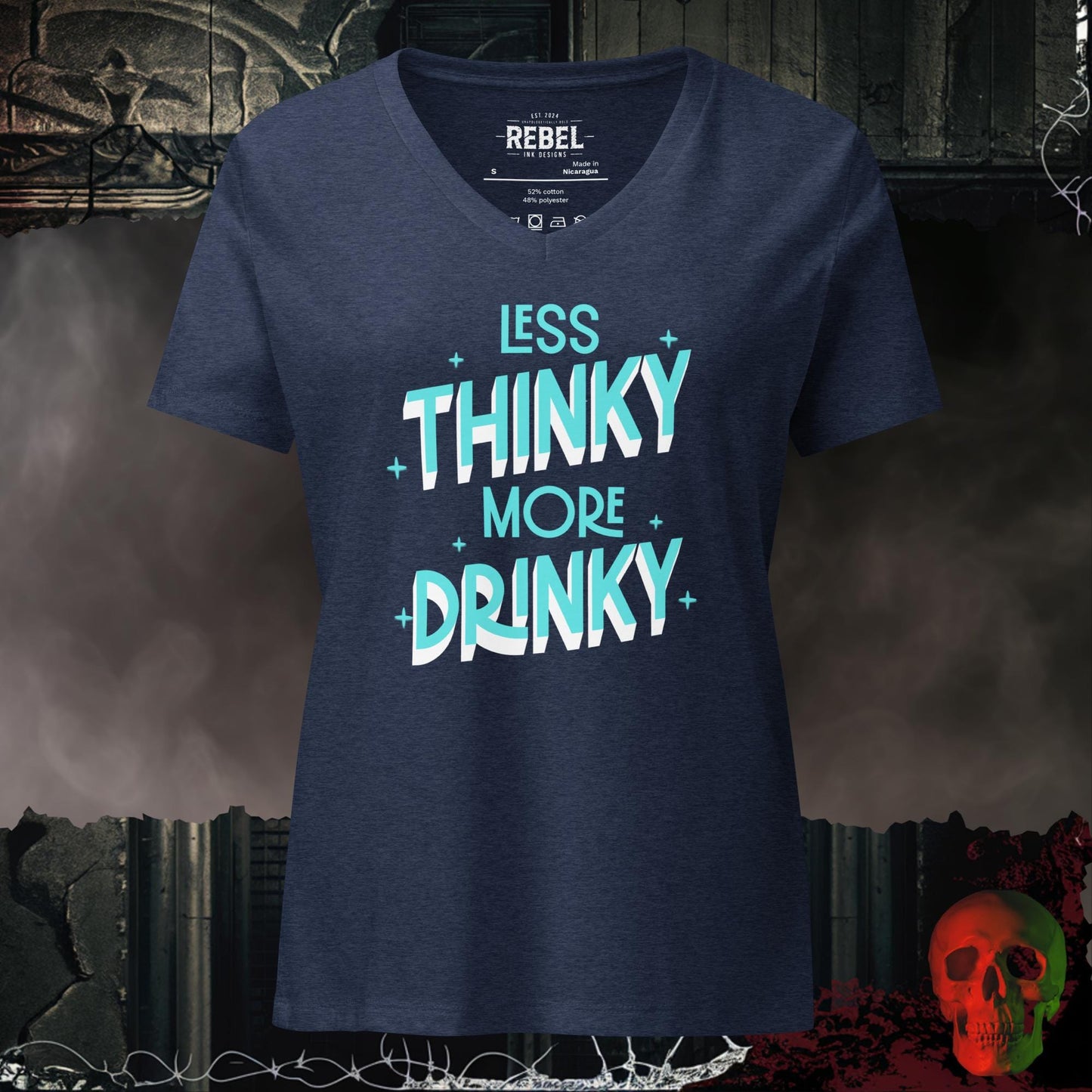 V-Neck Heather Navy / S Less Thinky More Drinky Relaxed V-Neck
