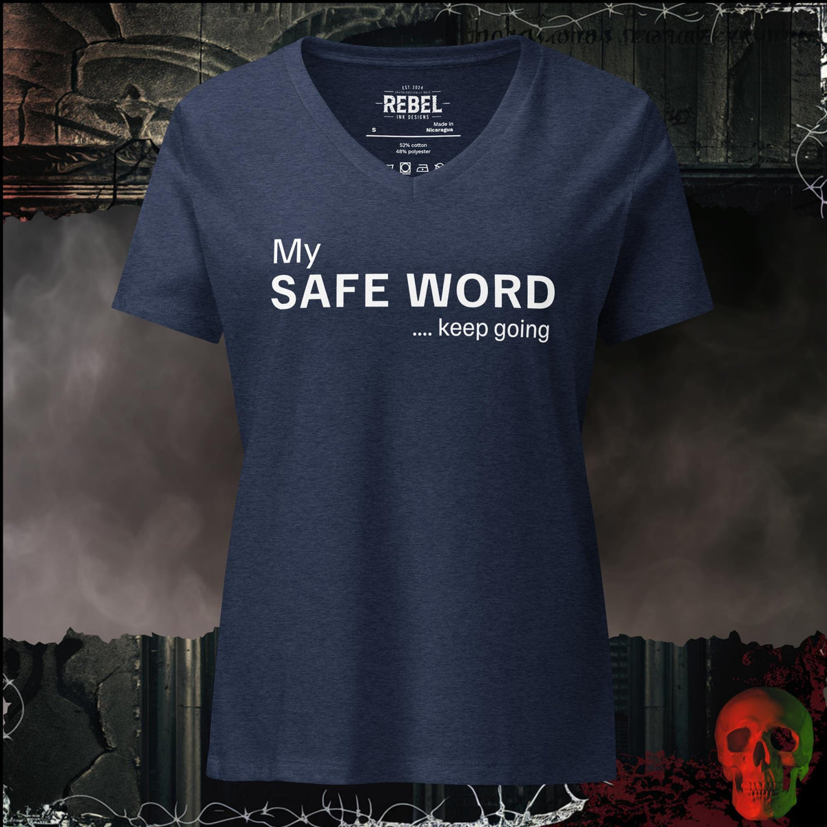 V-Neck Heather Navy / S My Safe Word Women's V-Neck Tee | Rebel Ink Designs