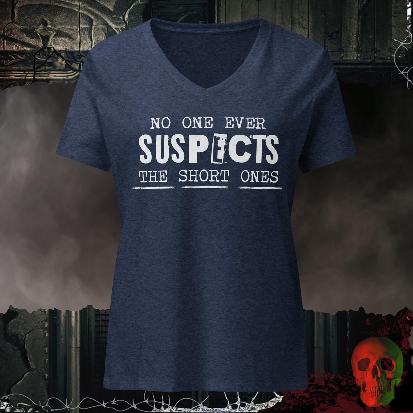 V-Neck Heather Navy / S No One Suspects Women's Relaxed V-Neck