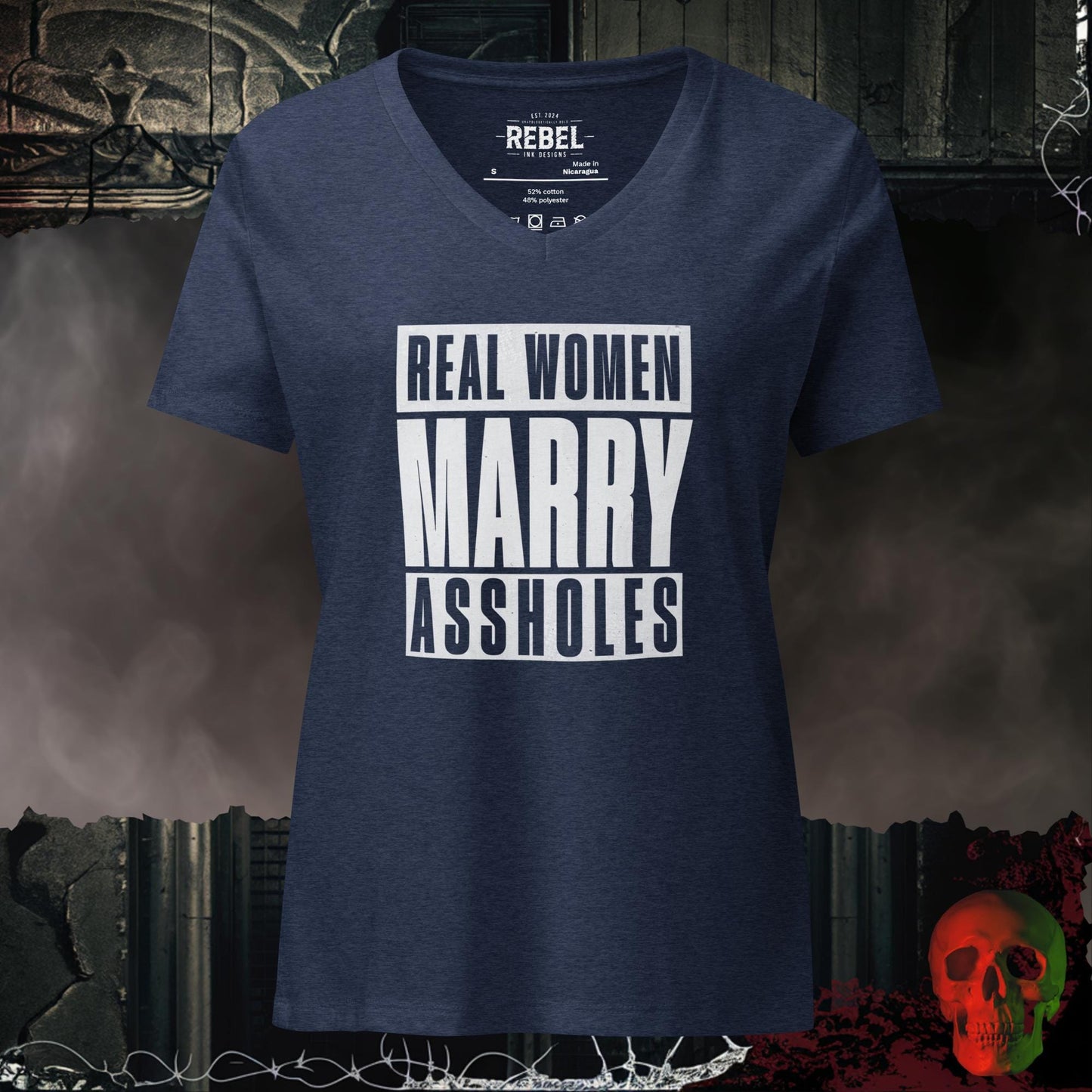 V-Neck Heather Navy / S Real Women Marry Assholes Relaxed V-Neck