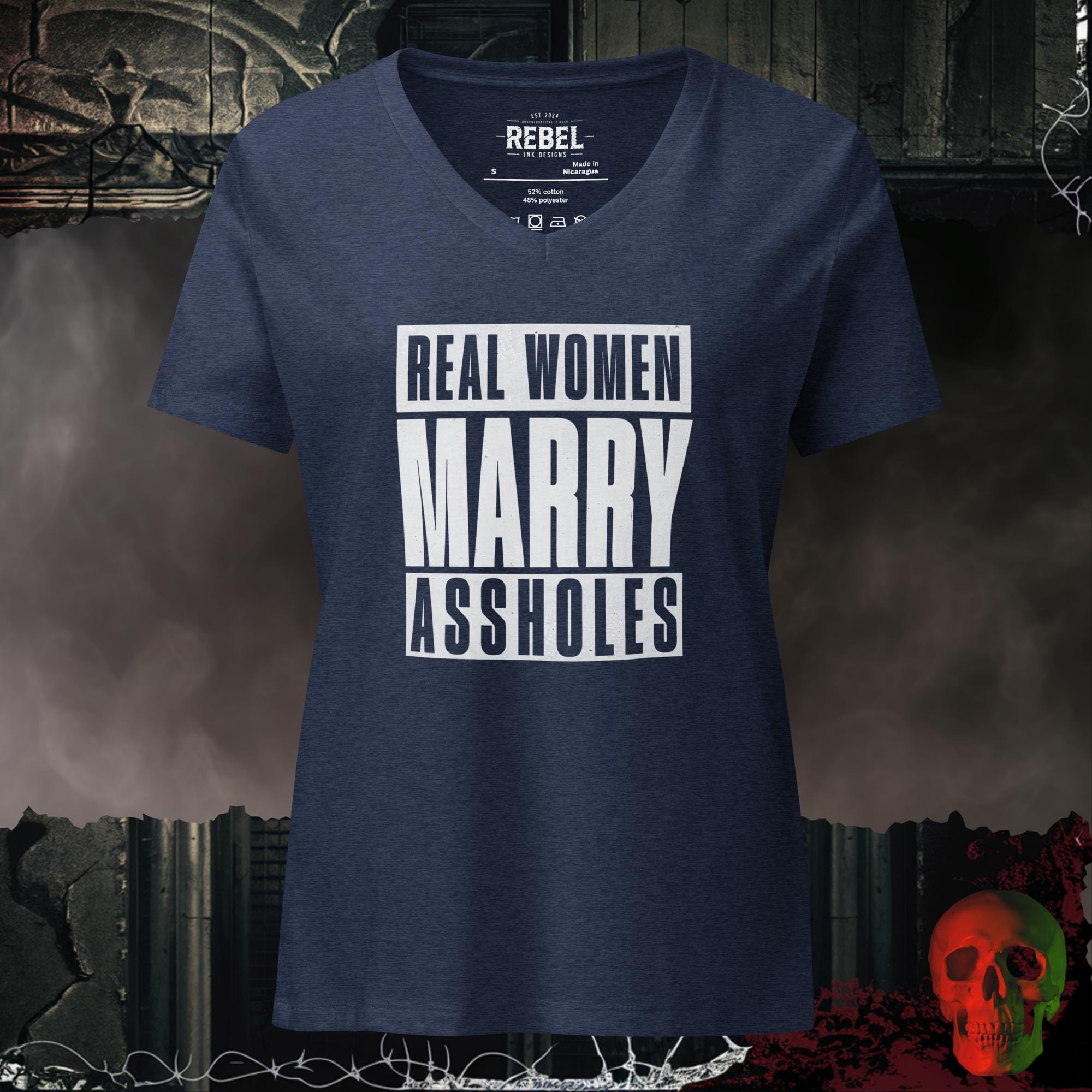 V-Neck Heather Navy / S Real Women Marry Assholes Relaxed V-Neck