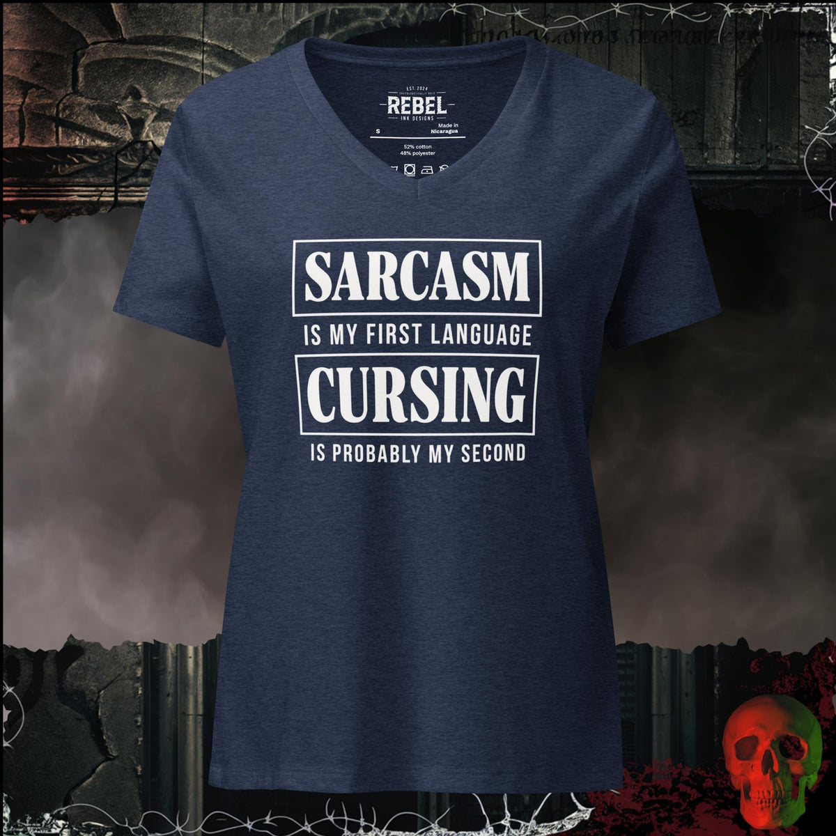 V-Neck Heather Navy / S Sarcasm Is My First Language Cursing Is Probably My Second Women's V-Neck Tee | Rebel Ink Designs