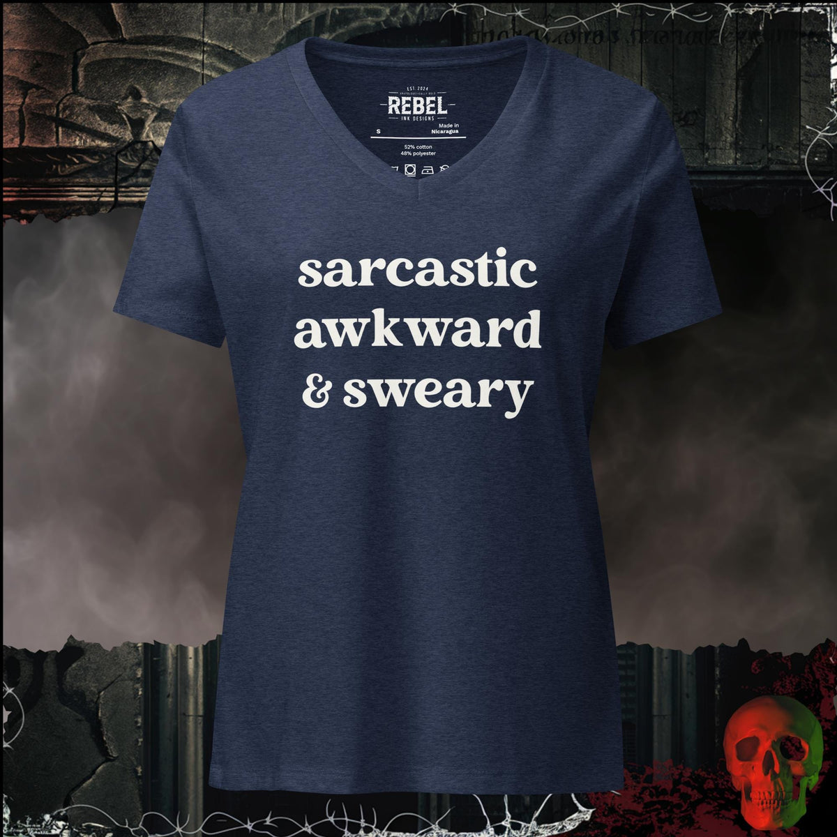 V-Neck Heather Navy / S Sarcastic Awkward & Sweary Women's V-Neck Tee | Rebel Ink Designs